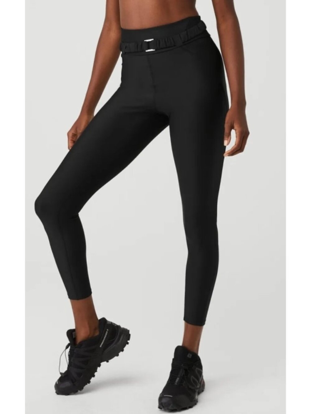 Alo Airlift High-Waist 7/8 Charmer Leggings Black Hi-Rise Waisted Belted Tights